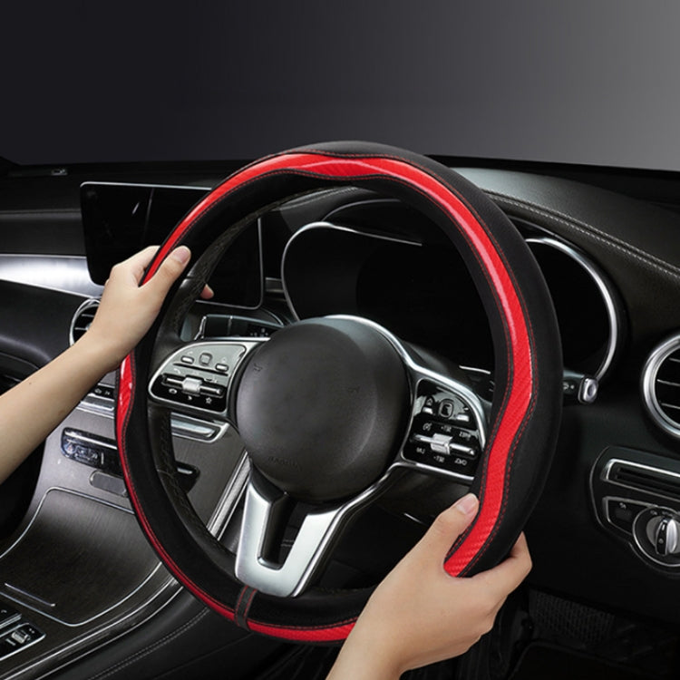Car Steering Wheel Carbon Fiber Breathable Wear-resistant Leather Case, Size: 38cm(Yellow Round)