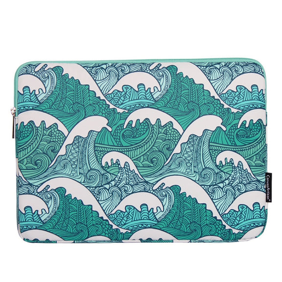 H3-04  12 Inch PU Leather Printing Laptop Liner Bag Tablet Sleeve Bag(Green Wave)