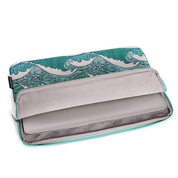 H3-04  12 Inch PU Leather Printing Laptop Liner Bag Tablet Sleeve Bag(Green Wave)