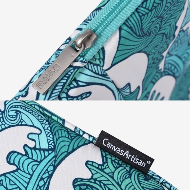 H3-04  14 Inch PU Leather Printing Laptop Liner Bag Tablet Sleeve Bag(Green Wave)
