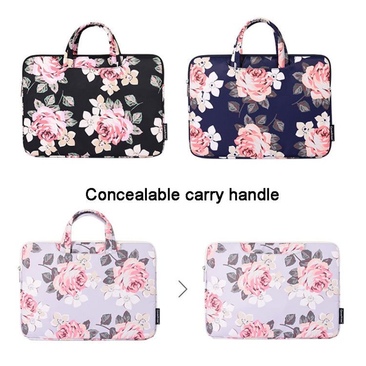 H40-B01 White Rose Pattern Laptop Case Bag Computer Liner Bag With Handle, Size: 13 Inch(Grey)