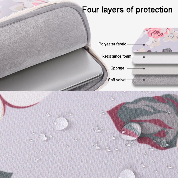 H40-B01 White Rose Pattern Laptop Case Bag Computer Liner Bag With Handle, Size: 13 Inch(Grey)