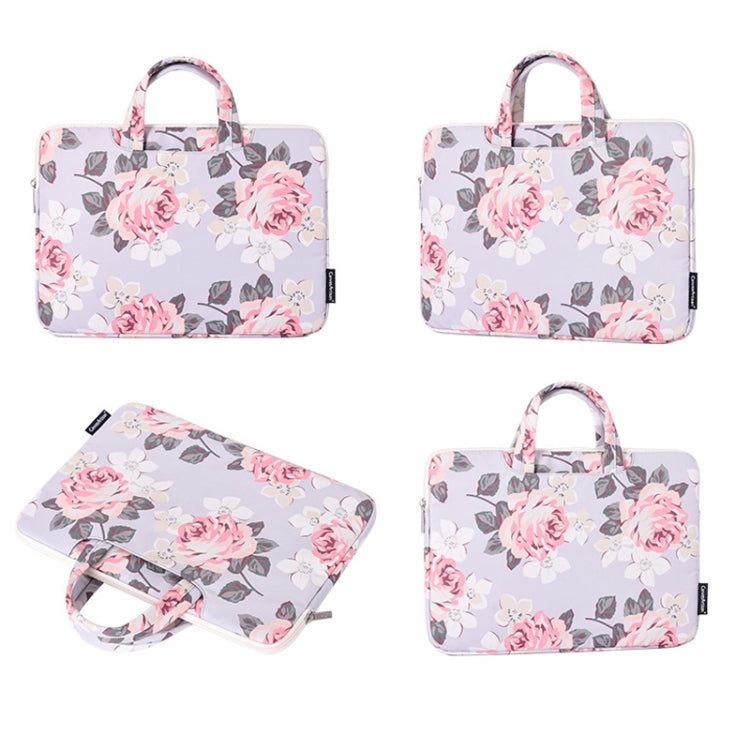 H40-B01 White Rose Pattern Laptop Case Bag Computer Liner Bag With Handle, Size: 15 Inch(Grey)