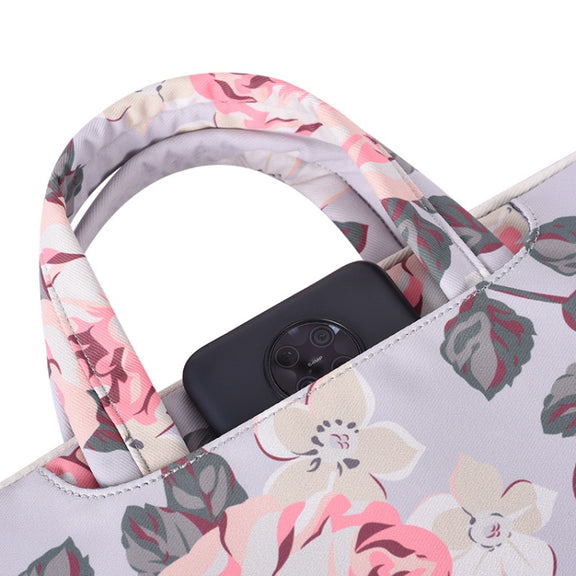 H40-B01 White Rose Pattern Laptop Case Bag Computer Liner Bag With Handle, Size: 15 Inch(Grey)
