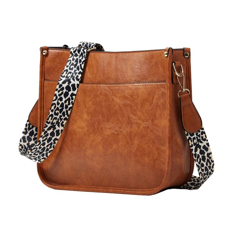 013 Leopard Strap PU Leather Single-shoulder Water-resistant Crossbody Tote Bag(Brown)