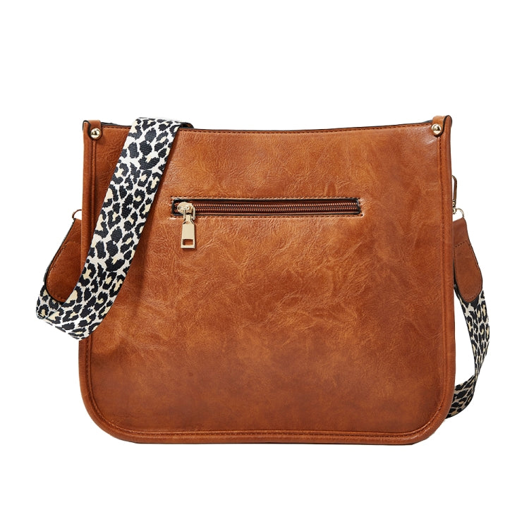 013 Leopard Strap PU Leather Single-shoulder Water-resistant Crossbody Tote Bag(Brown)