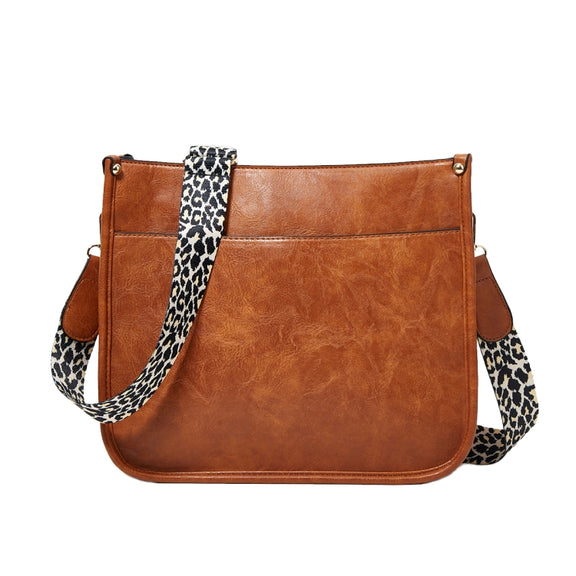 013 Leopard Strap PU Leather Single-shoulder Water-resistant Crossbody Tote Bag(Brown)