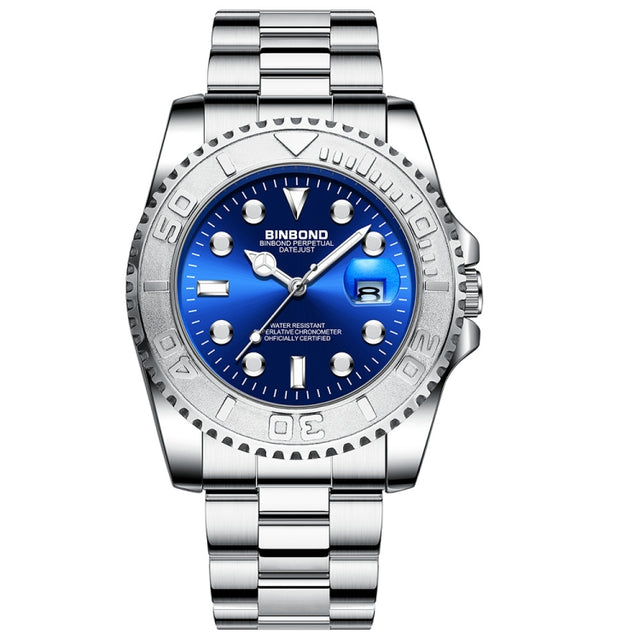 BINBOND B930 Metal Gear Luminous Quartz Watch 30M Water-resistant Sports Watch, Color: White Steel-Blue