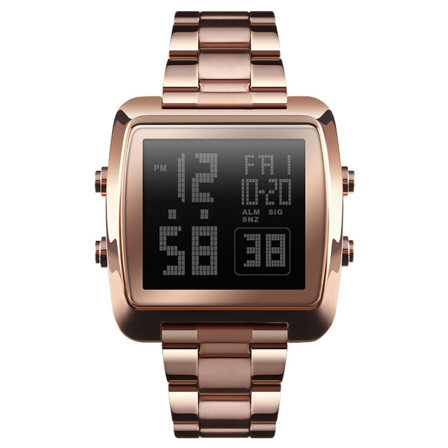 SKMEI 1369 Retro Water-resistant Gold Watch Men Steel Belt Luminous Square Watch(Rose Gold)