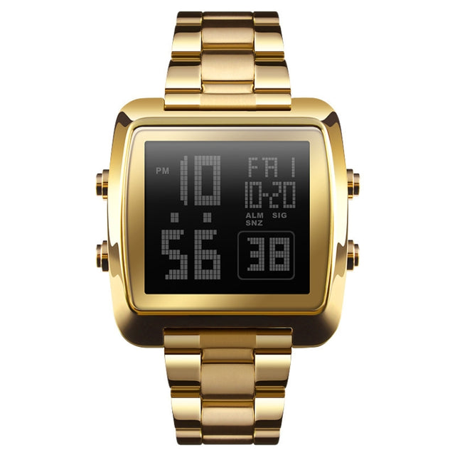 SKMEI 1369 Retro Water-resistant Gold Watch Men Steel Belt Luminous Square Watch(Gold)
