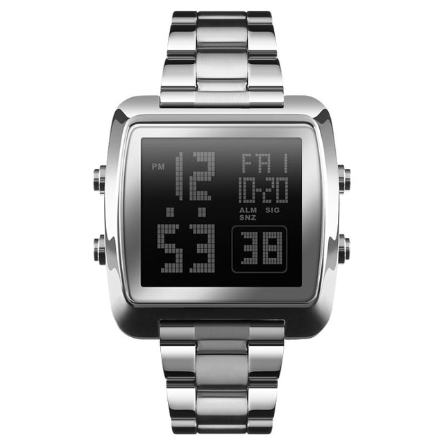 SKMEI 1369 Retro Water-resistant Gold Watch Men Steel Belt Luminous Square Watch(Silver)