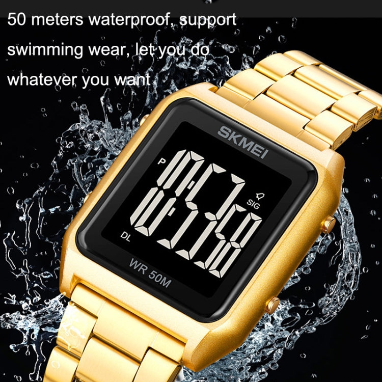 SKMEI 1879 Square Large Screen Men Steel Belt Multi-function EL Luminous Watch, Color: Silver
