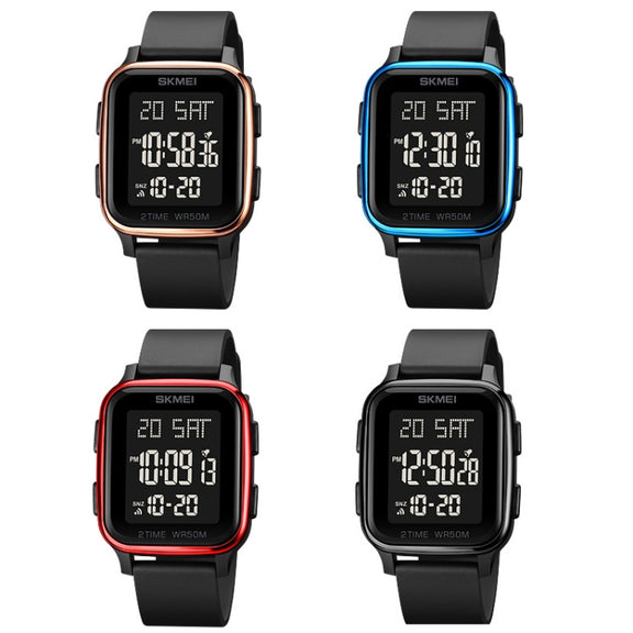 SKMEI 1858 Square Water-resistant Digital Dual Display LED Luminous Watch(Red)