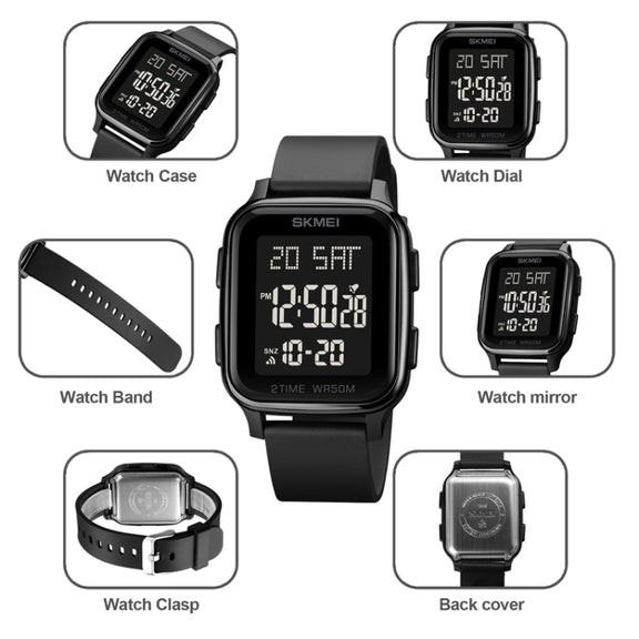 SKMEI 1858 Square Water-resistant Digital Dual Display LED Luminous Watch(Blue)