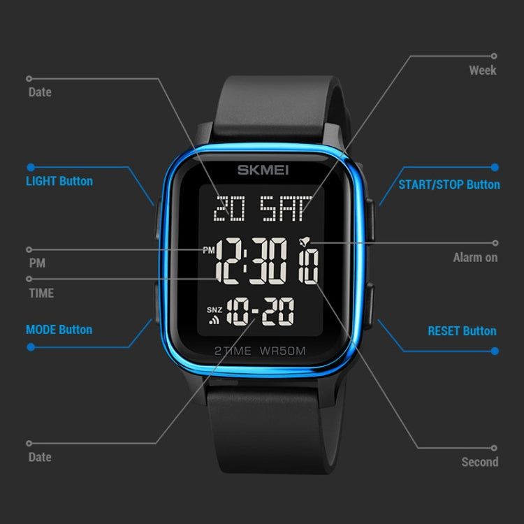 SKMEI 1858 Square Water-resistant Digital Dual Display LED Luminous Watch(Red)