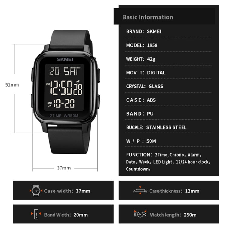 SKMEI 1858 Square Water-resistant Digital Dual Display LED Luminous Watch(Red)