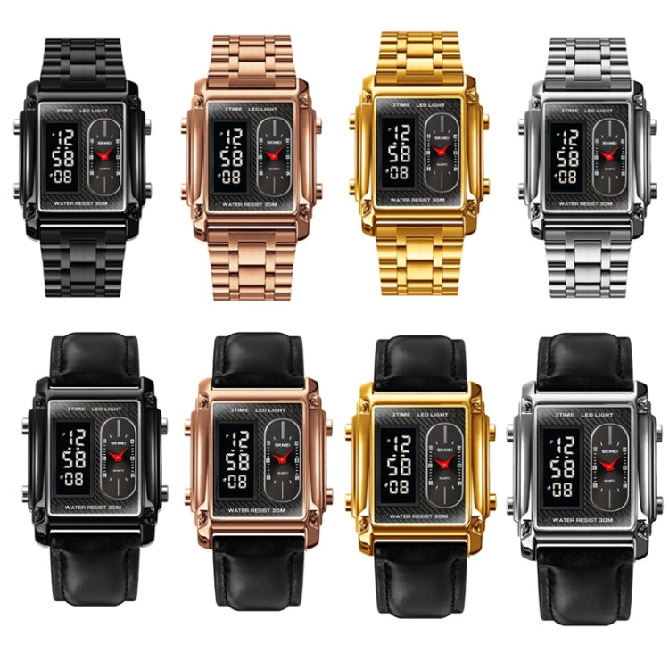 SKMEI 1868 Square Double Display Water-resistant Men Watch, Style: Steel Belt (Rose Gold)