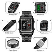 SKMEI 1868 Square Double Display Water-resistant Men Watch, Style: Steel Belt (Rose Gold)