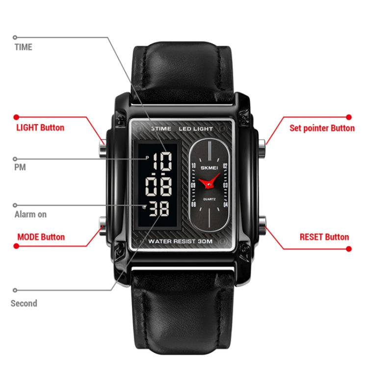 SKMEI 1868 Square Double Display Water-resistant Men Watch, Style: Steel Belt (Rose Gold)