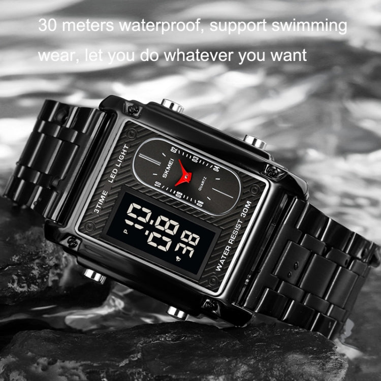 SKMEI 1868 Square Double Display Water-resistant Men Watch, Style: Steel Belt (Rose Gold)