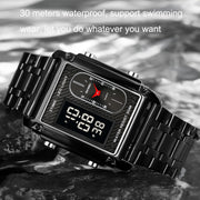 SKMEI 1868 Square Double Display Water-resistant Men Watch, Style: Steel Belt (Rose Gold)