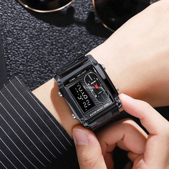 SKMEI 1868 Square Double Display Water-resistant Men Watch, Style: Steel Belt (Rose Gold)