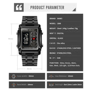 SKMEI 1868 Square Double Display Water-resistant Men Watch, Style: Leather Belt (Silver)
