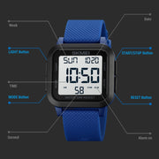 SKMEI 1894 Square Sports Water-resistant Student Simple Multifunctional Luminous Watch(Black Black Machine)