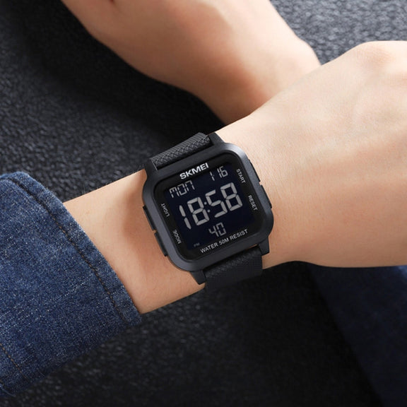 SKMEI 1894 Square Sports Water-resistant Student Simple Multifunctional Luminous Watch(Black Black Machine)