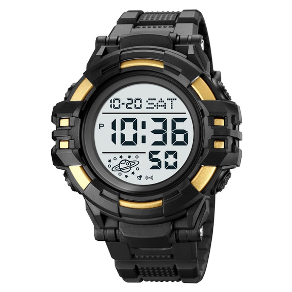 SKMEI 2003 Multifunctional Back Light Sports Watch Mens Countdown Date Alarm Clock Watch(Gold White Machine)