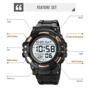 SKMEI 2003 Multifunctional Back Light Sports Watch Mens Countdown Date Alarm Clock Watch(Gold White Machine)