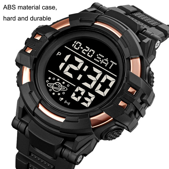 SKMEI 2003 Multifunctional Back Light Sports Watch Mens Countdown Date Alarm Clock Watch(Gold White Machine)