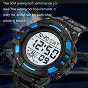 SKMEI 2003 Multifunctional Back Light Sports Watch Mens Countdown Date Alarm Clock Watch(Blue Black Machine)