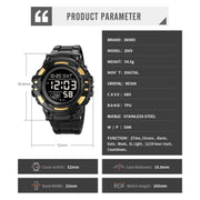 SKMEI 2003 Multifunctional Back Light Sports Watch Mens Countdown Date Alarm Clock Watch(Gold White Machine)