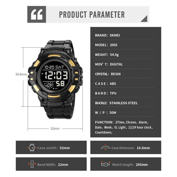 SKMEI 2003 Multifunctional Back Light Sports Watch Mens Countdown Date Alarm Clock Watch(Silver Black Machine)