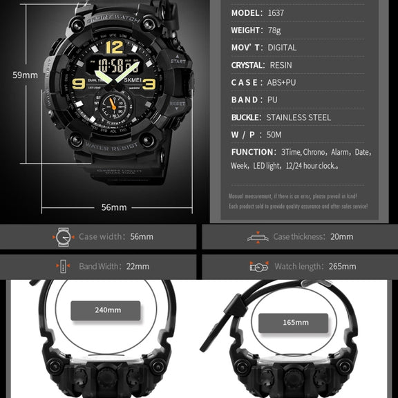 SKMEI 1637 Sports Digital Display Outdoor Shockproof Plastic Large Dial Men Watch, Color: Army Green