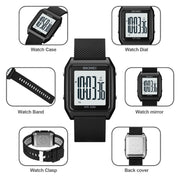 SKMEI 1866 Square Large Screen Men Steel Belt Multi-function Night Light Alarm Clock Watch(Gold White Machine)