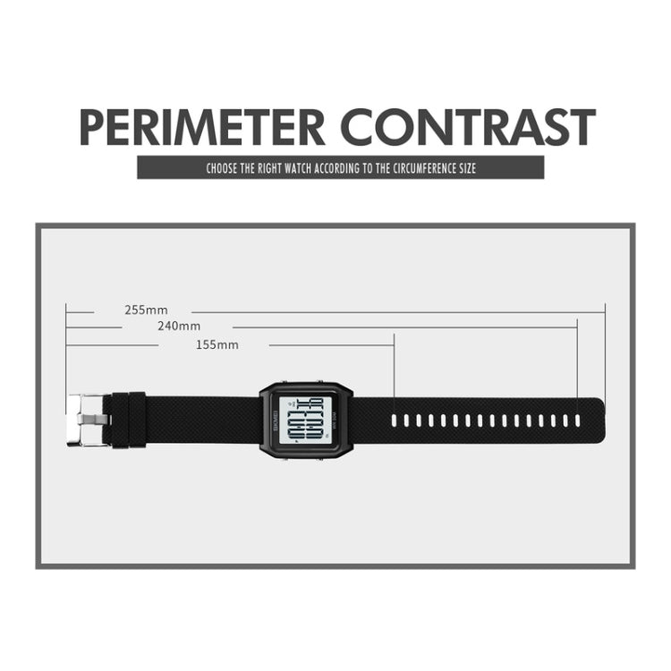 SKMEI 1866 Square Large Screen Men Steel Belt Multi-function Night Light Alarm Clock Watch(Silver White Machine)
