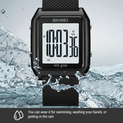 SKMEI 1866 Square Large Screen Men Steel Belt Multi-function Night Light Alarm Clock Watch(Silver Black Machine)