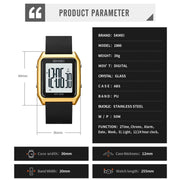 SKMEI 1866 Square Large Screen Men Steel Belt Multi-function Night Light Alarm Clock Watch(Black Black Machine)