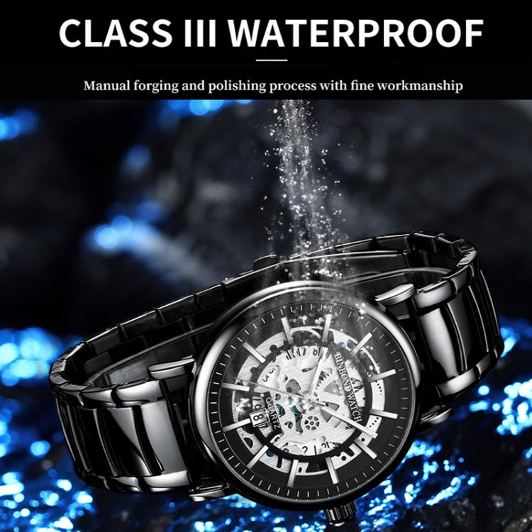 BINBOND B7872 Multifunctional Hollow Luminous Water-resistant Quartz Watch, Color: Black Steel-Black-White