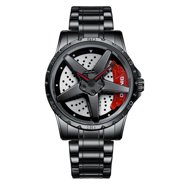 BINBOND D002 Car Hub Dial Multifunctional Water-resistant and Wear-resistant Men's Watch(Black Steel-Red)