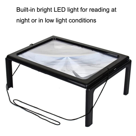 WJ10015 Full Page Reading LED Light Three-dimensional Folding Bracket Magnifying Glass