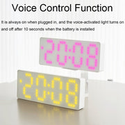8017 LED Screen Voice Control Digital Alarm Clock Desktop Multifunctional Temperature Clock(White)