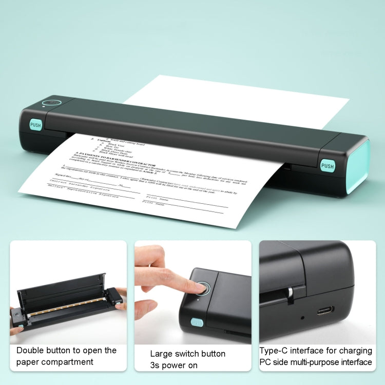 M08F Bluetooth Wireless Handheld Portable Thermal Printer(White A4 Version)