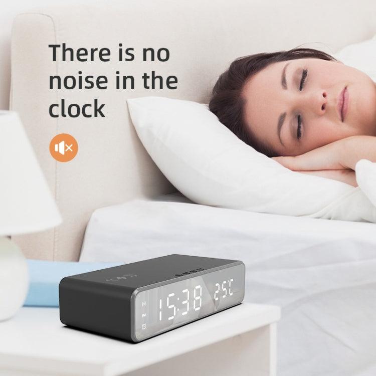 W258 With Clock / Temperature Display Desktop Phone / Earphone Wireless Charging(5W Silver)