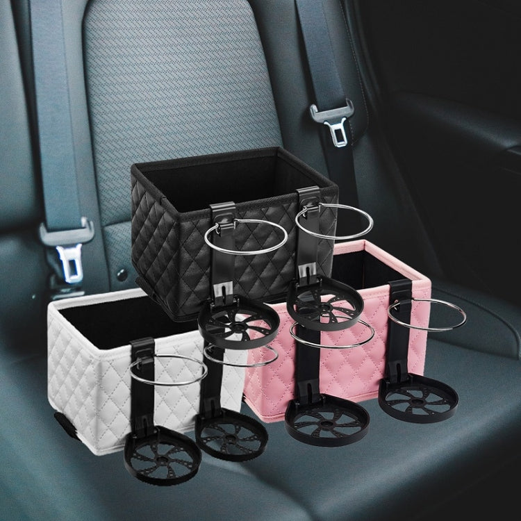 Car Armrest Box Folding Storage Box Multifunctional Water Cup Holder(Leather Pink)