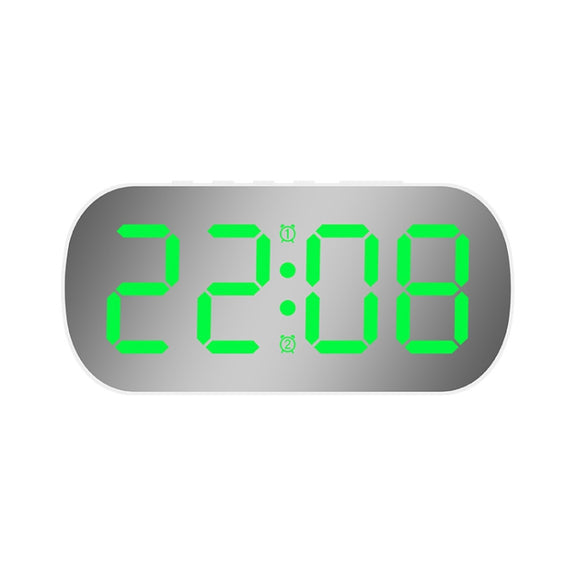 6637 LED Digital Display Temperature Electronic Clock Desktop Mirror Alarm Clock(White Green Light)