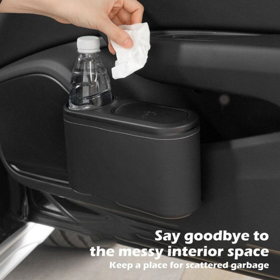 Car Seat Water Cup Holder Umbrella Storage Box Trash Can, Color: Brown Leather