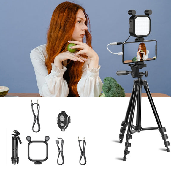 KIT-15LM Tripod Fill Light With Microphone Vlogging Kit  For Live Phone Recording(Black)